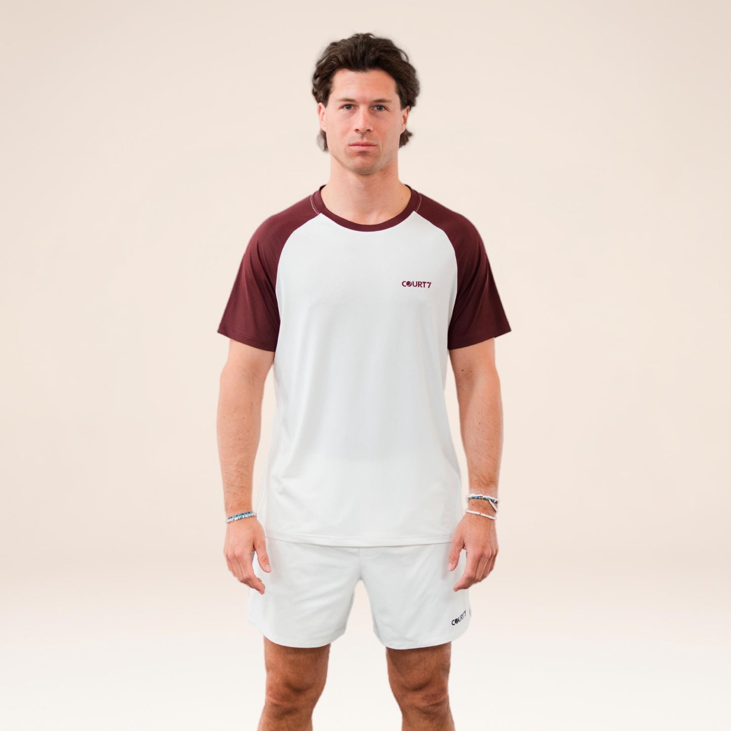 COURT7 Performance Raglan Contrast Camiseta de manga corta Hombres - blanco roto, rojo