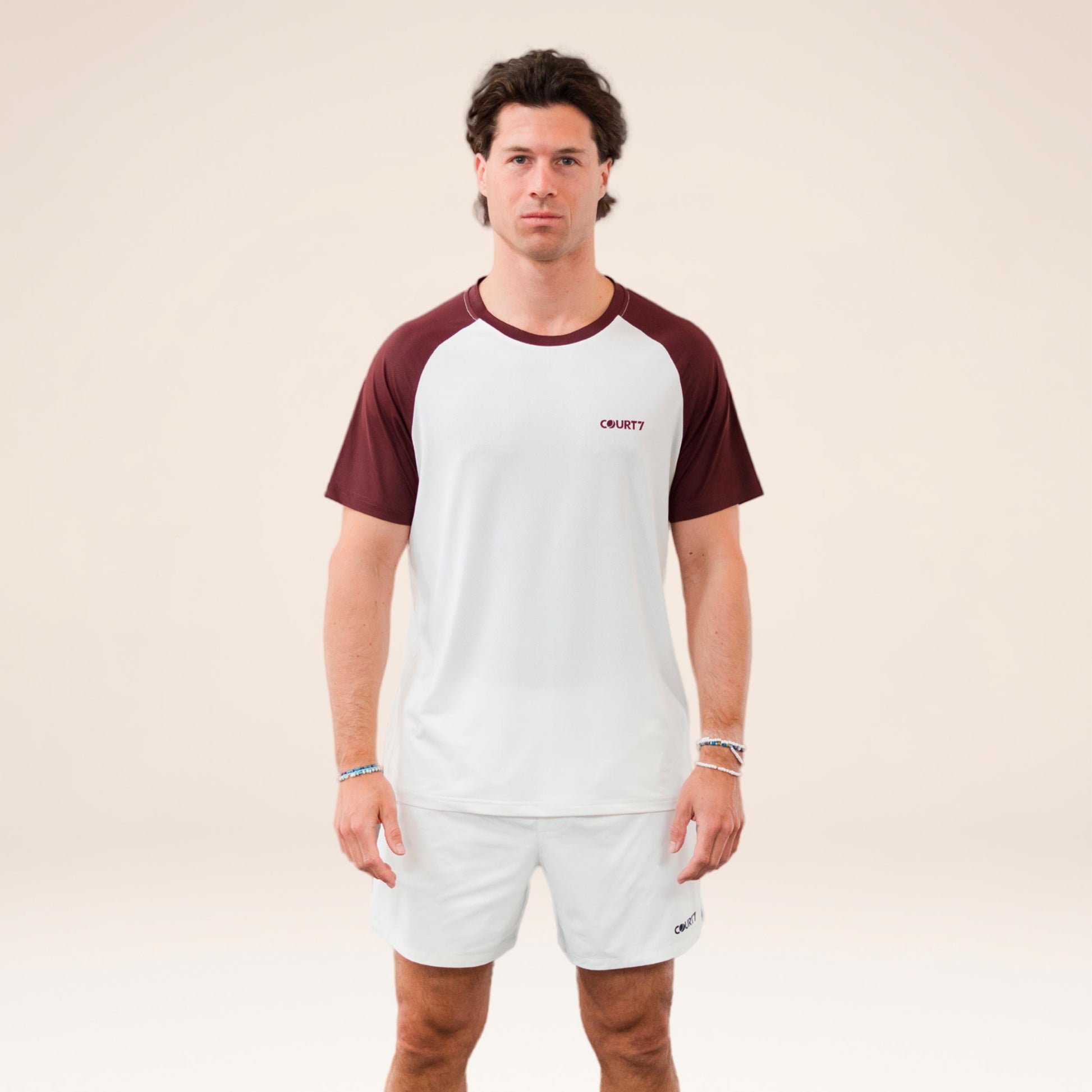 COURT7 Performance Raglan Contrast Camiseta de manga corta Hombres - blanco roto, rojo