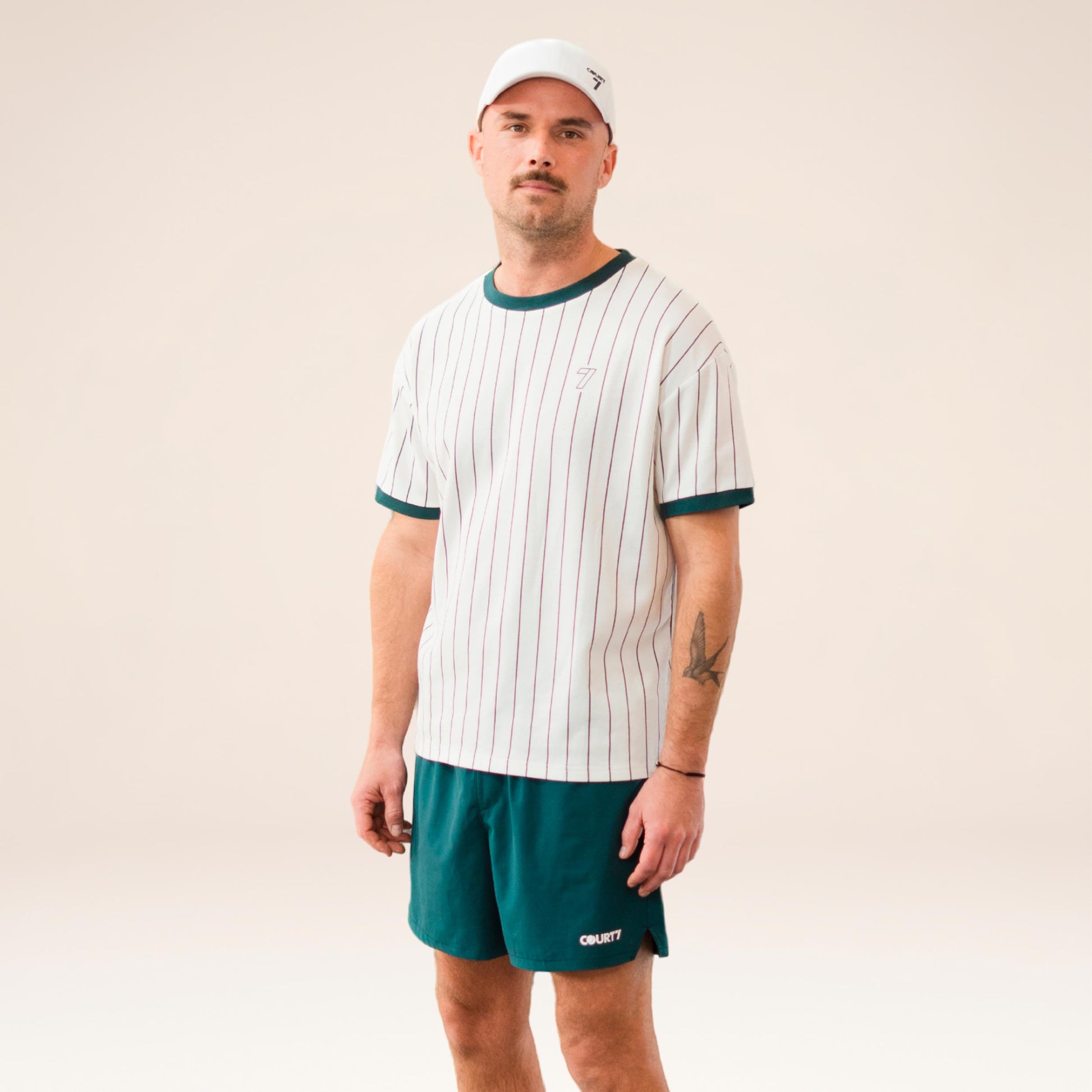 COURT7 AD-IN Stripes 2.0 Camiseta de manga corta Unisex - blanco roto, verde oscuro