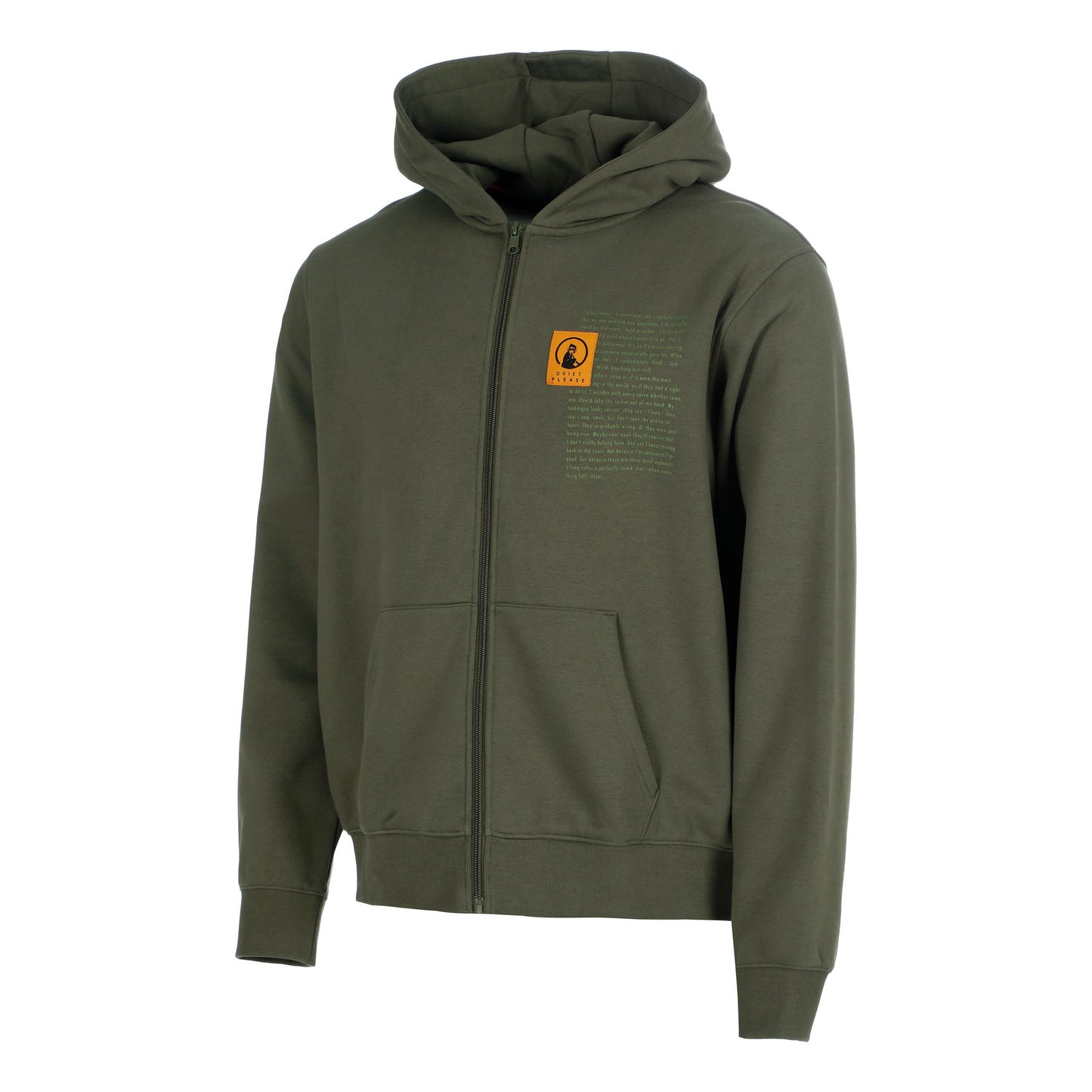 Quiet Please Thoughts Patch Loose Fit Sudadera con cremallera Hombres - verde oscuro