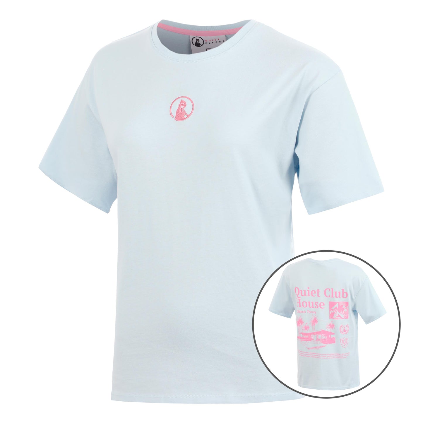 Quiet Please Club House Boyfriend Camiseta de manga corta Mujeres - azul claro
