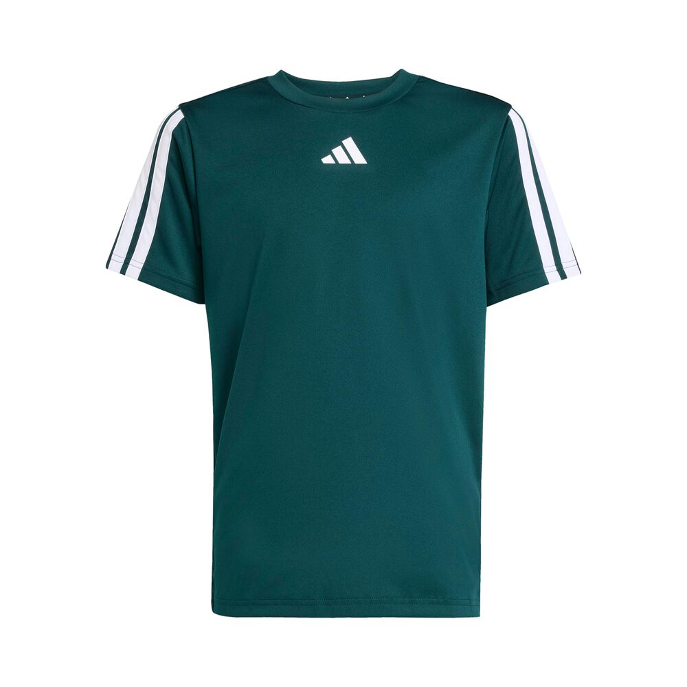 adidas Essentials 3Stripes Camiseta De Manga Corta Chicos-Verde Oscuro,Blanco