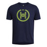 Run Everywhere Wreath SS Camiseta De Running Hombres-Azul Oscuro,Amarillo Neón