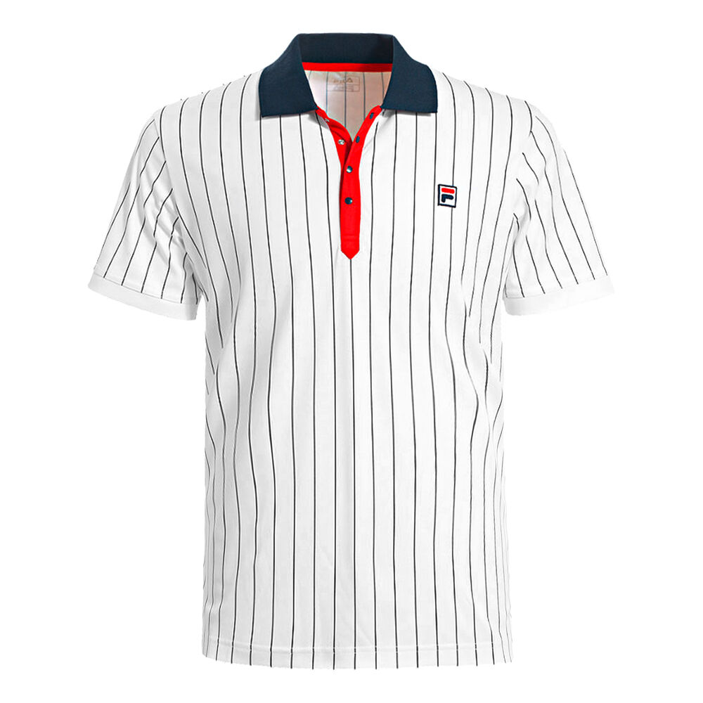 Fila Stripes Polo Hombres-Blanco,Azul Oscuro