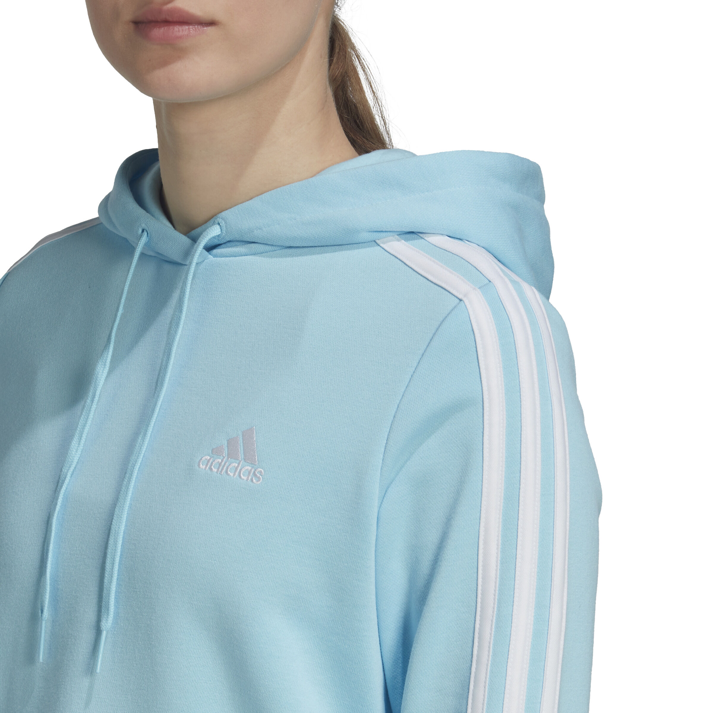 Buy adidas 3 Stripes French Terry Cropped Sudadera Con Capucha Mujeres Azul Claro online Tennis Point ES