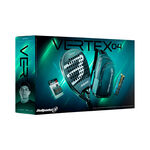 Pala de pádel Bullpadel Bullpadel Vertex 04 Pack Man Pala de pádel Más tubo de pelotas, Más Sobregrip, Más mochila-negro