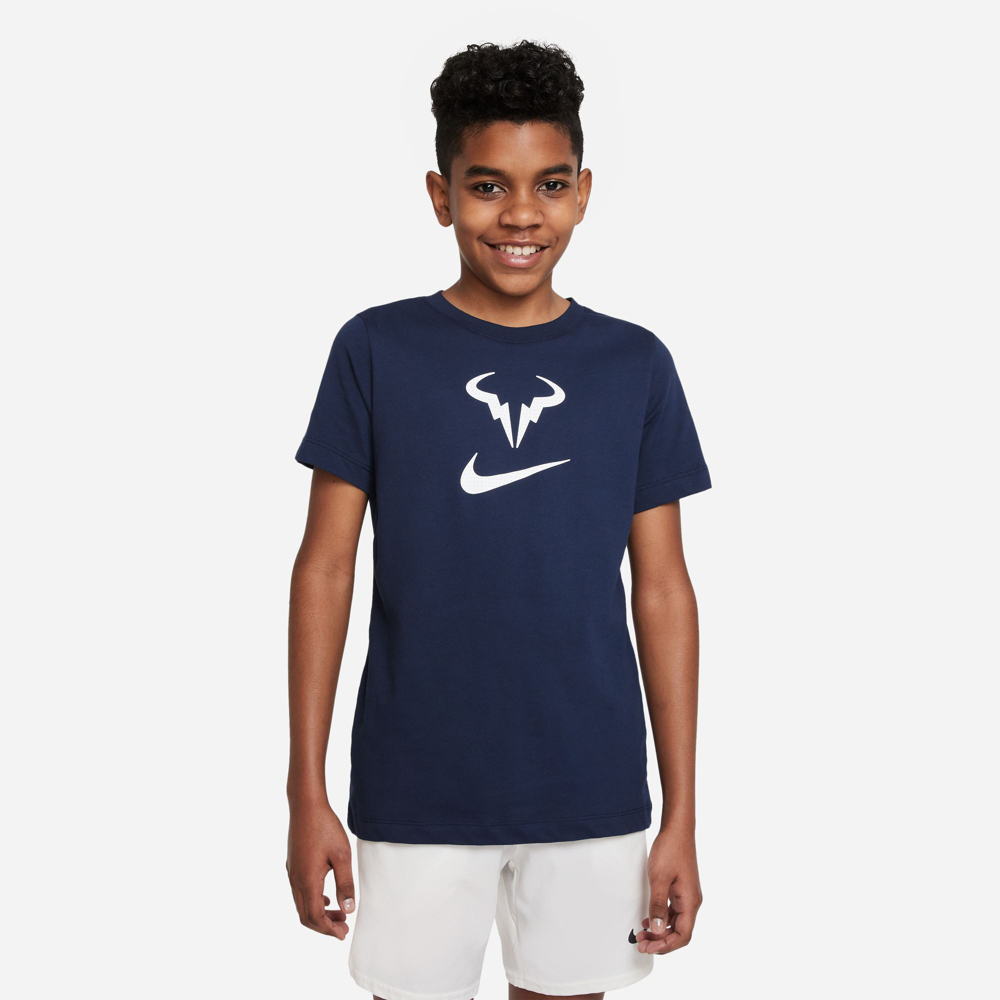 Buy Nike Rafael Nadal Dri Fit Rafa Camiseta De Manga Corta Chicos Azul Oscuro Blanco online Tennis Point ES