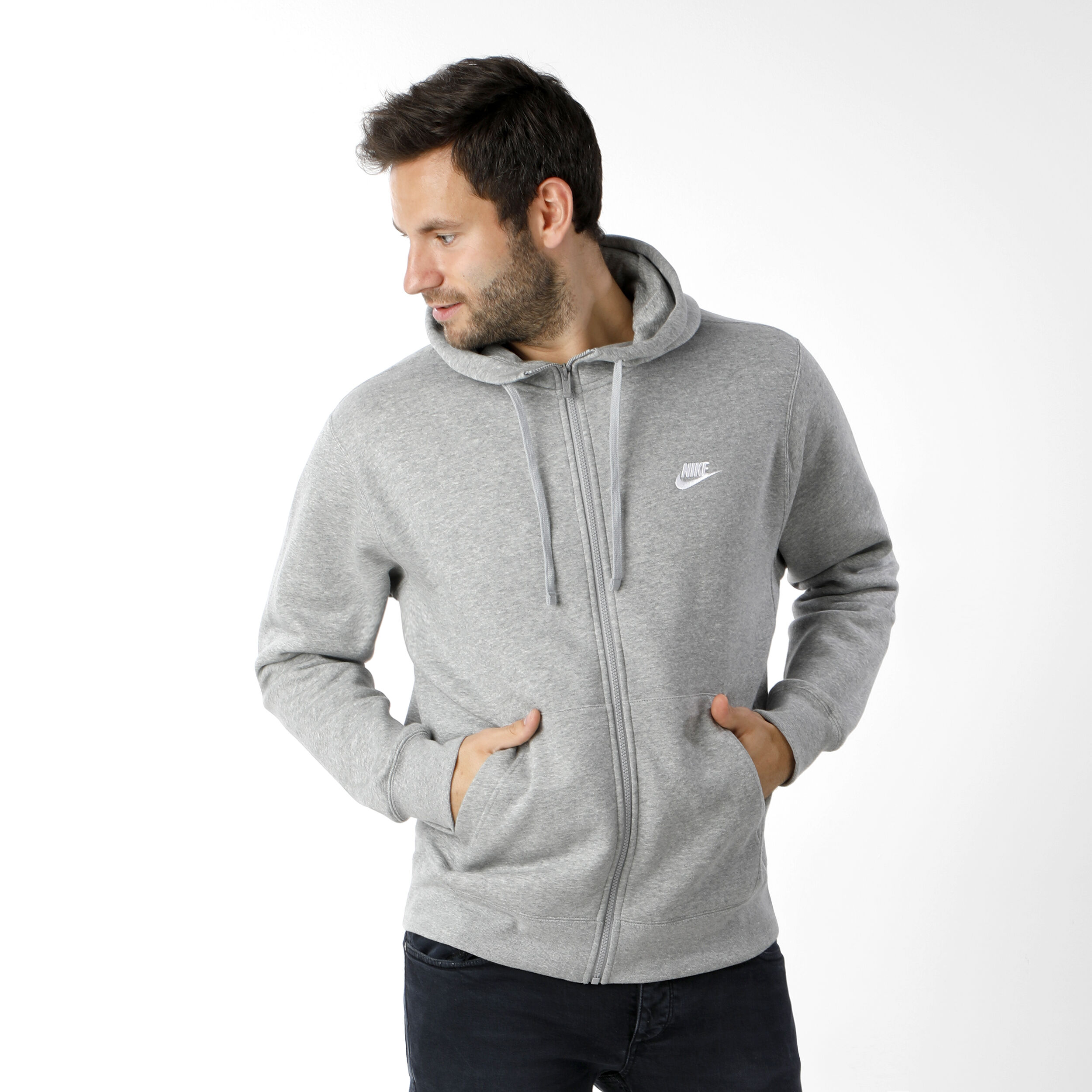 Buy Nike Sportswear Club Sudadera Con Cremallera Hombres Gris Claro Blanco online Tennis Point ES