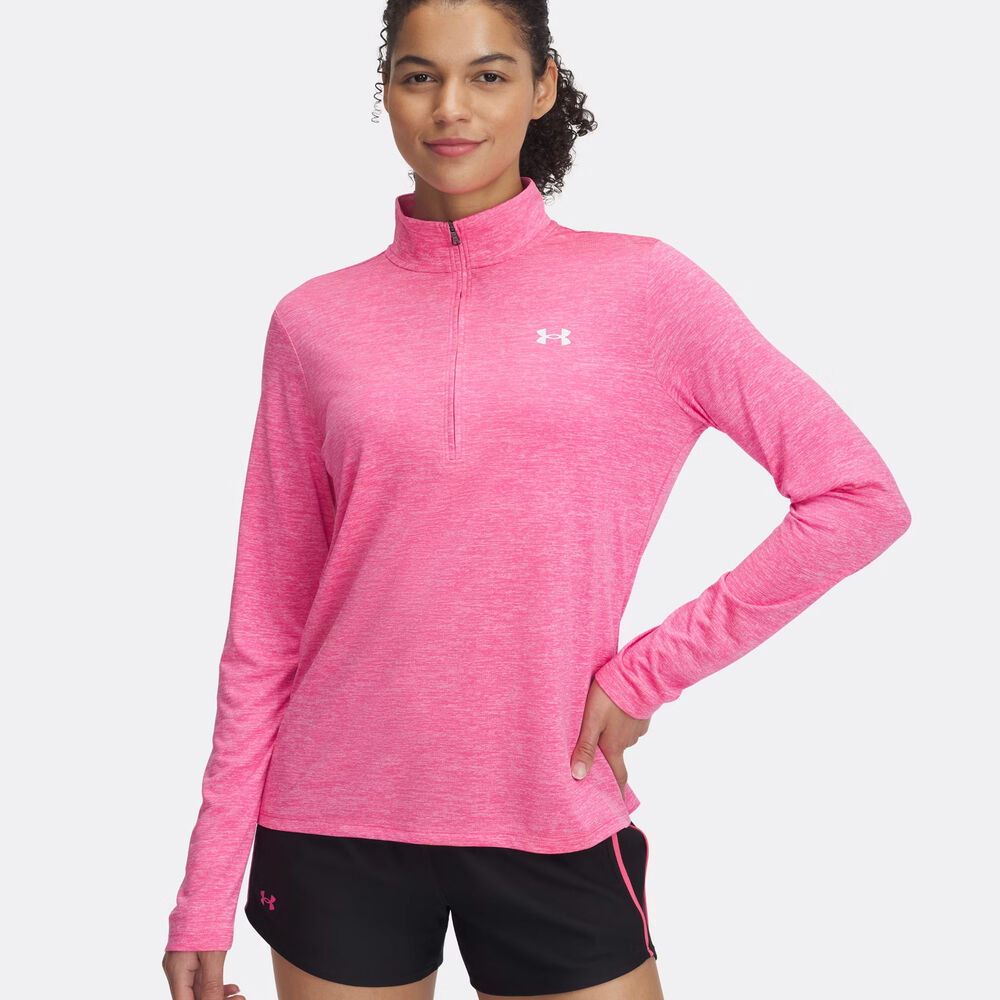 Under Armour Tech 1/2 Zip-Twist Camiseta De Manga Larga Mujeres - Rosa, Blanco